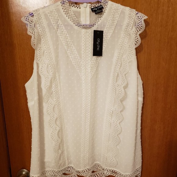 City Chic Tops - Brand New with Tags City Chic White/Ivory Blouse with Crochet Trim